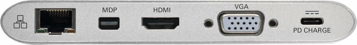 Stacion docking Eaton Tripp Lite U442-DOCK1 USB-C, 4K HDMI/mDP, VGA, 3x USB 3.0, GbE, SD/microSD, PD 100W, argjend