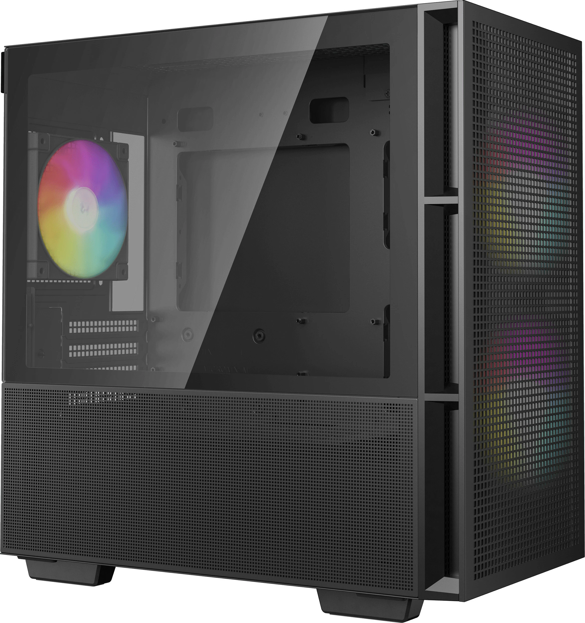Kasë DeepCool CH360, Micro-ATX/Mini-ITX, xham i temperum, RGB, e zezë