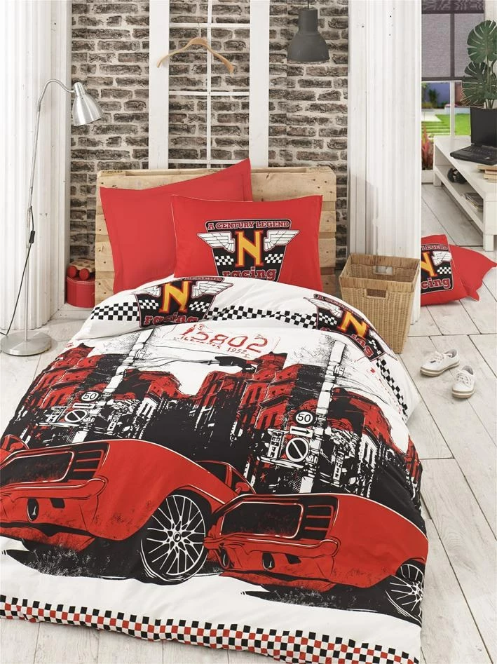 Set mbulesë për jorgan dopio, Ranforce L'essentiel, Bolide, ngjyrë e kuqe