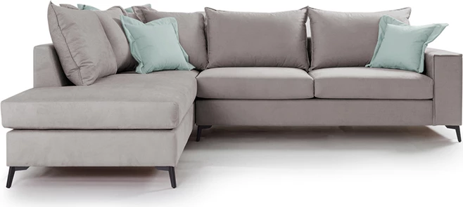 Divan qoshe Boston qoshe e djathtë, material stof, ngjyrë elefant-ciel, 290x235x95cm