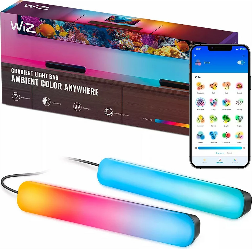 Llambë tavoline smart WiZ 8719514865211, LED 8.2W, multingjyrëshe RGB, Wi‑Fi/Bluetooth, paketë 2 copë, e zezë