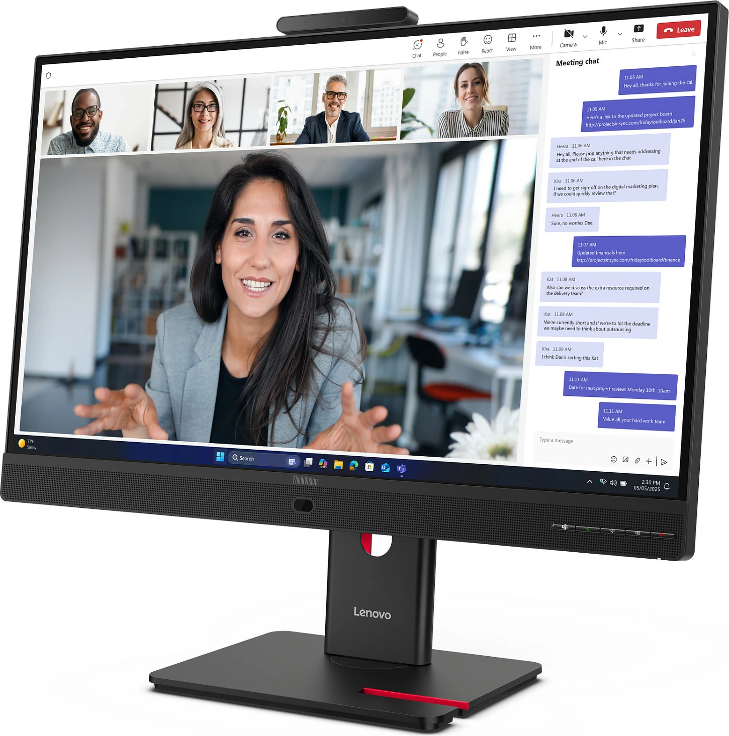 Monitor Lenovo ThinkVision T24-4v, 23.8", Full HD, kamerë+mikrofon+altoparlantë, USB hub, Eclipse Black