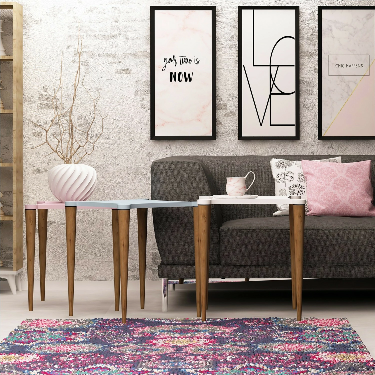 Set tavolinash të vendosshme (3 copë), Hanah Home, Tremo