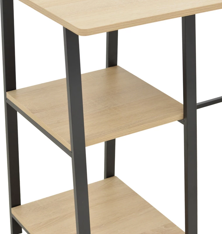 Tavolinë pune Ferje me rafte, MDF natyrale-e zezë, 100x48x75cm