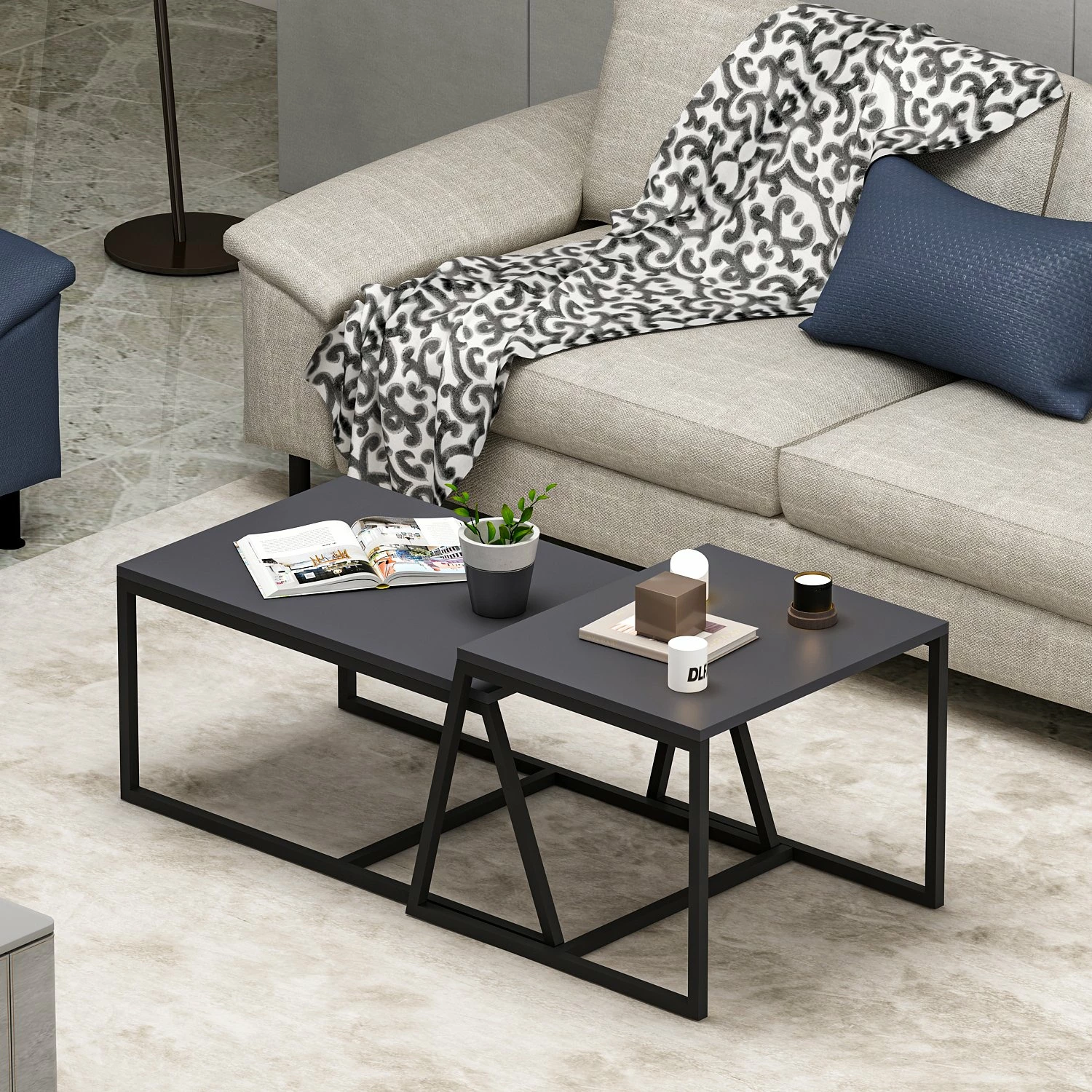 Set tavolinash kafeje Hanah Home, minimal, ngjyrë antracit