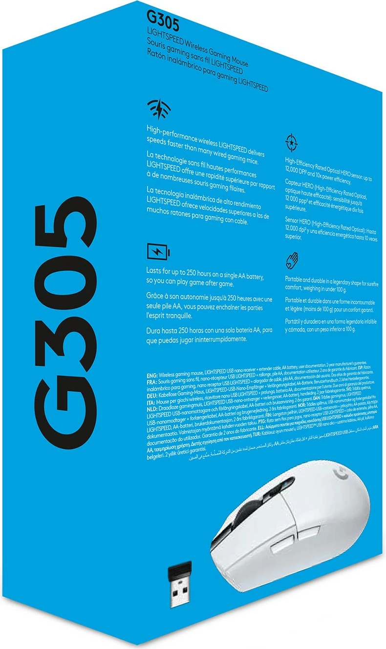 Maus Logitech G G305 LIGHTSPEED, Wireless, 12000 DPI, e bardhë