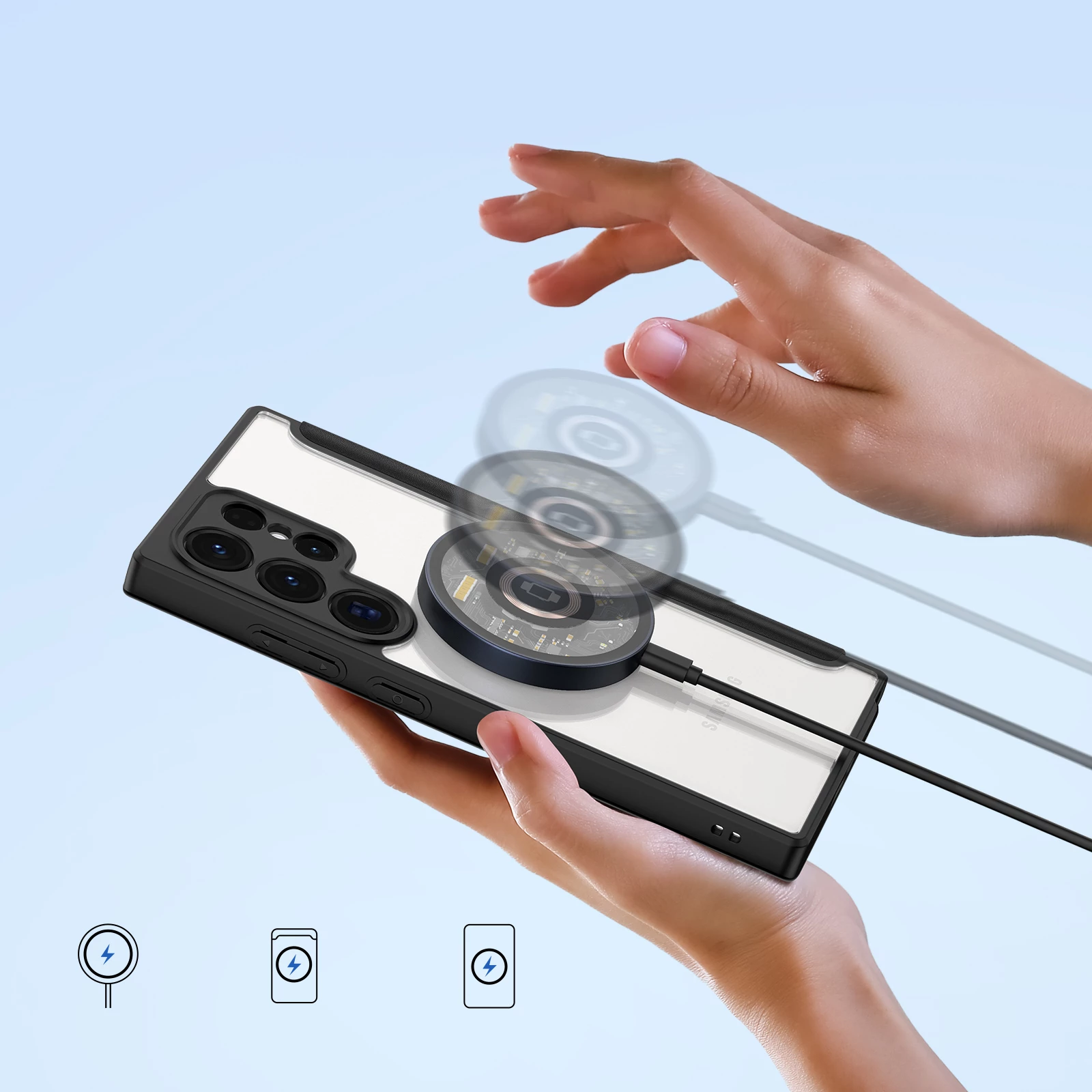 Mbështjellës Dux Ducis Skin X Pro për Samsung Galaxy S24 Ultra me unazë magnetike dhe kapak, e zezë