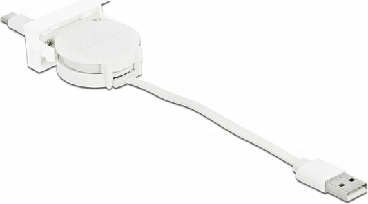 Kabllo USB DeLOCK Easy 45 Retractable, USB-A në USB-C, 0.62m, e bardhë