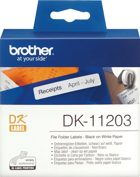 Etiketa për dosje Brother DK-11203, 17x87 mm, 300 copë/roll, bardhë