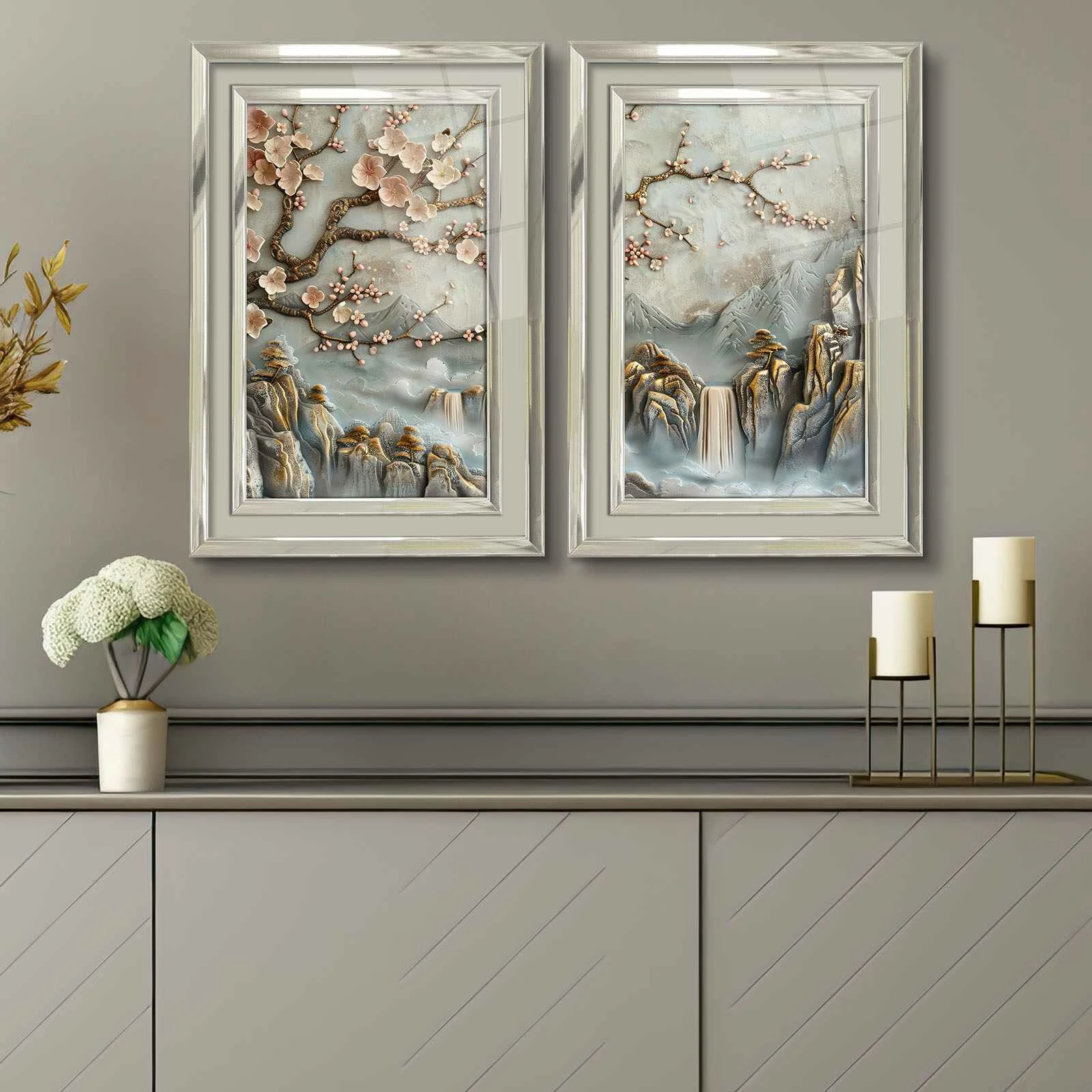 Pikturë dekorative me kornizë (2 copë), Wallity, 2P4363Kromgumusct - 003