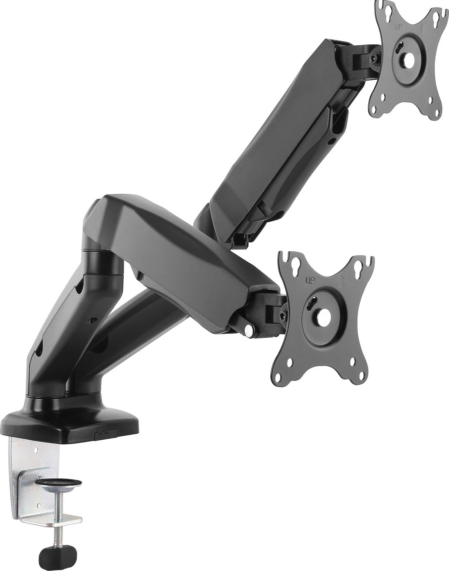 Mbajtës tavoline për 2 monitorë EQUIP, 13-27 inç, VESA 75x75/100x100, me kllampë, i zi