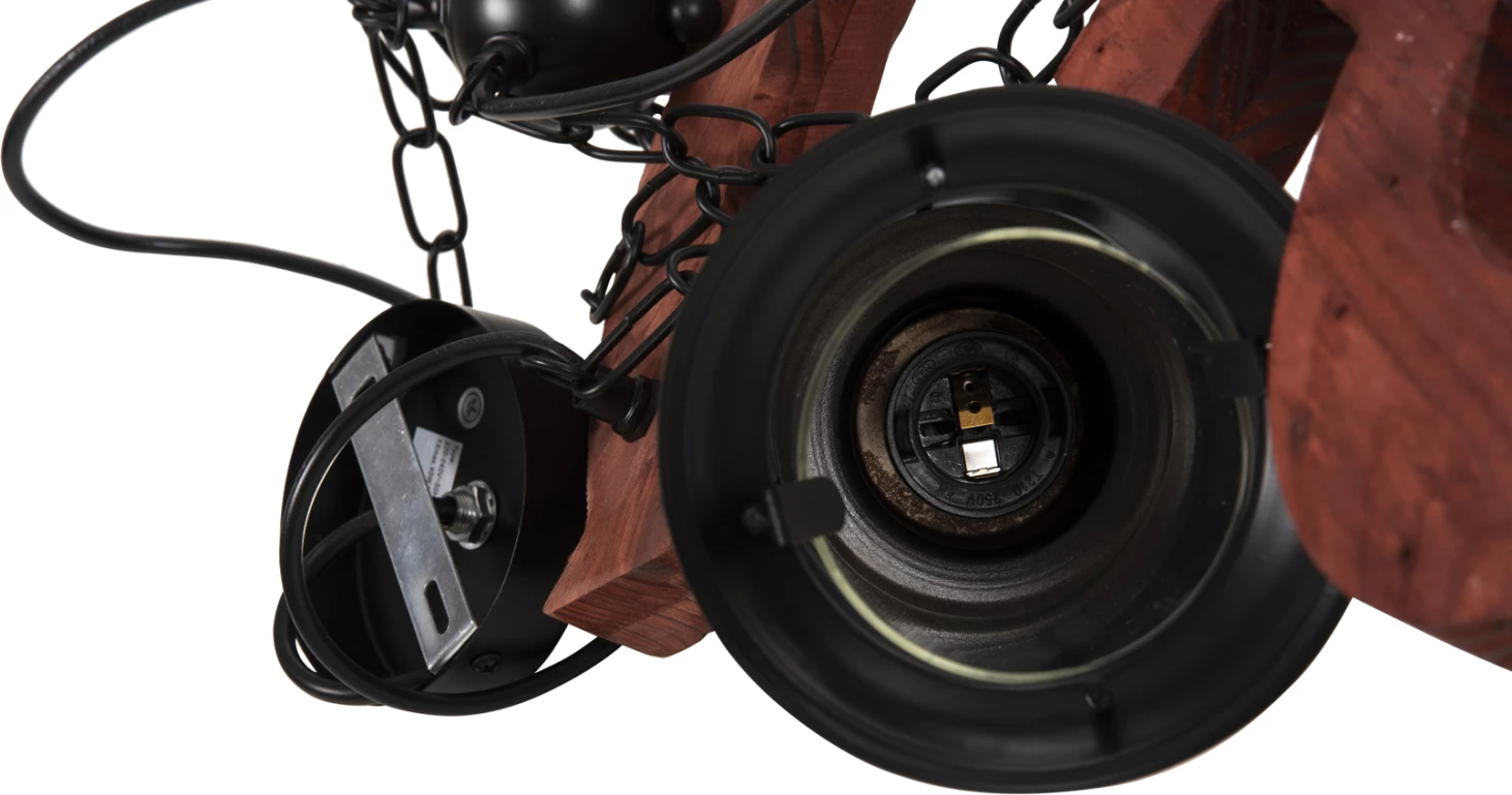 Llambë varëse tavani 6-dritash, FH4116, dru-metal-xham, 119H cm