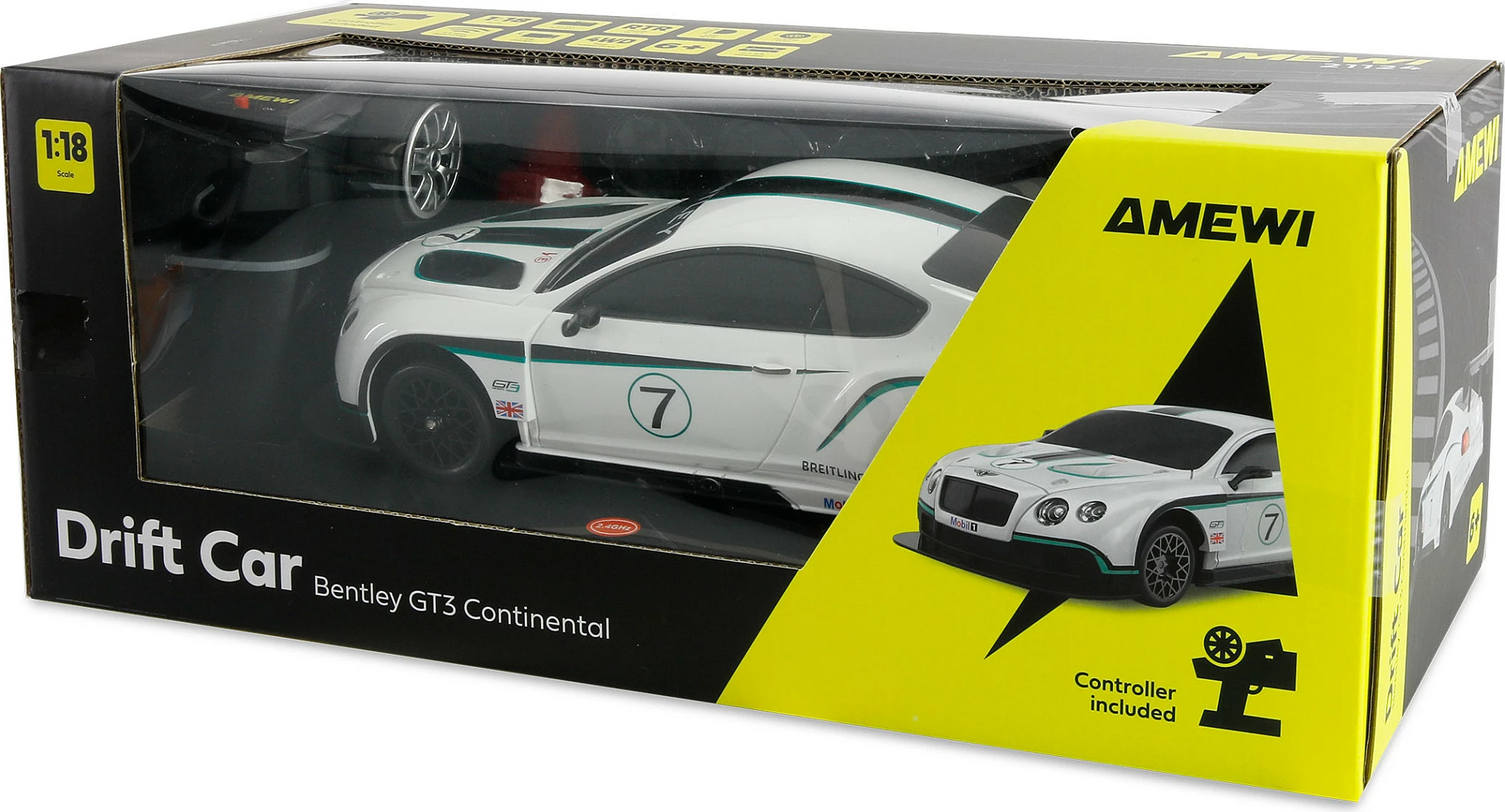 Makinë me telekomandë AMEWI Bentley GT3 1:18, 4WD, 2.4GHz, 20 km/h, bateri 500 mAh, e bardhë