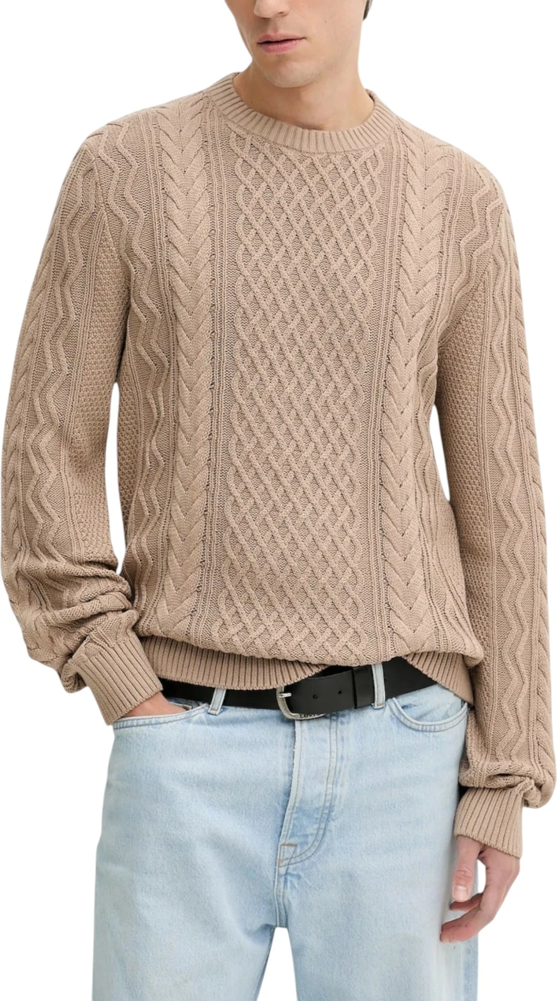 Xhemper për meshkuj Tommy Hilfiger Jeans TJM SLM BADGE CABLE DM0DM22101, bezhë e errët