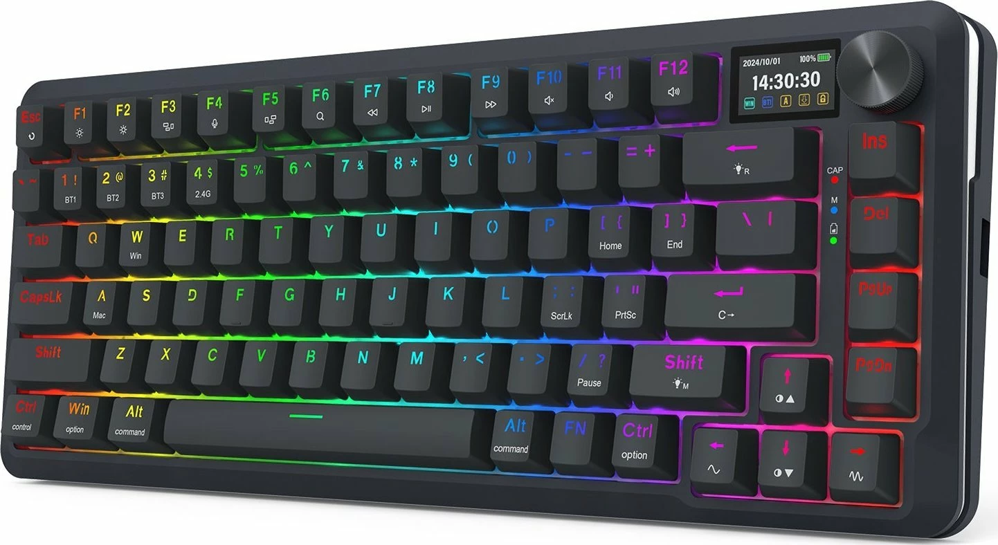 Tastierë mekanike Redragon K708-RGB-PRO Flekact 75% tri-mode RGB hot-swap me LCD/knob, e zezë