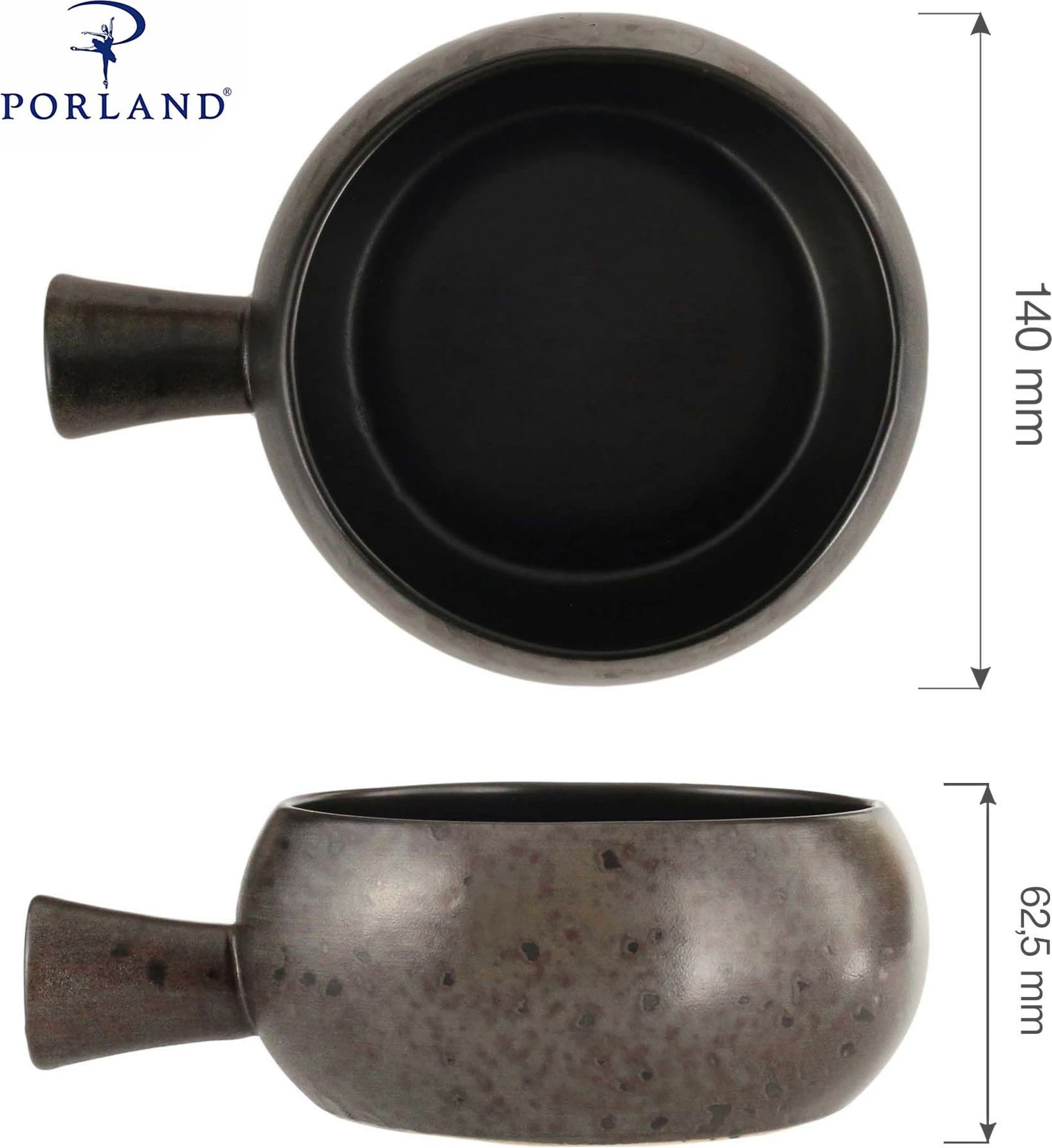 Tas me dorezë Porland Ironstone 600ml 140mm, i zi, set 6 copë