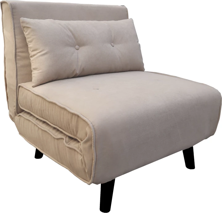 Fotel-krevat Josuane, kadife gri-bezhë, këmbë druri të zeza, 78x80x81cm