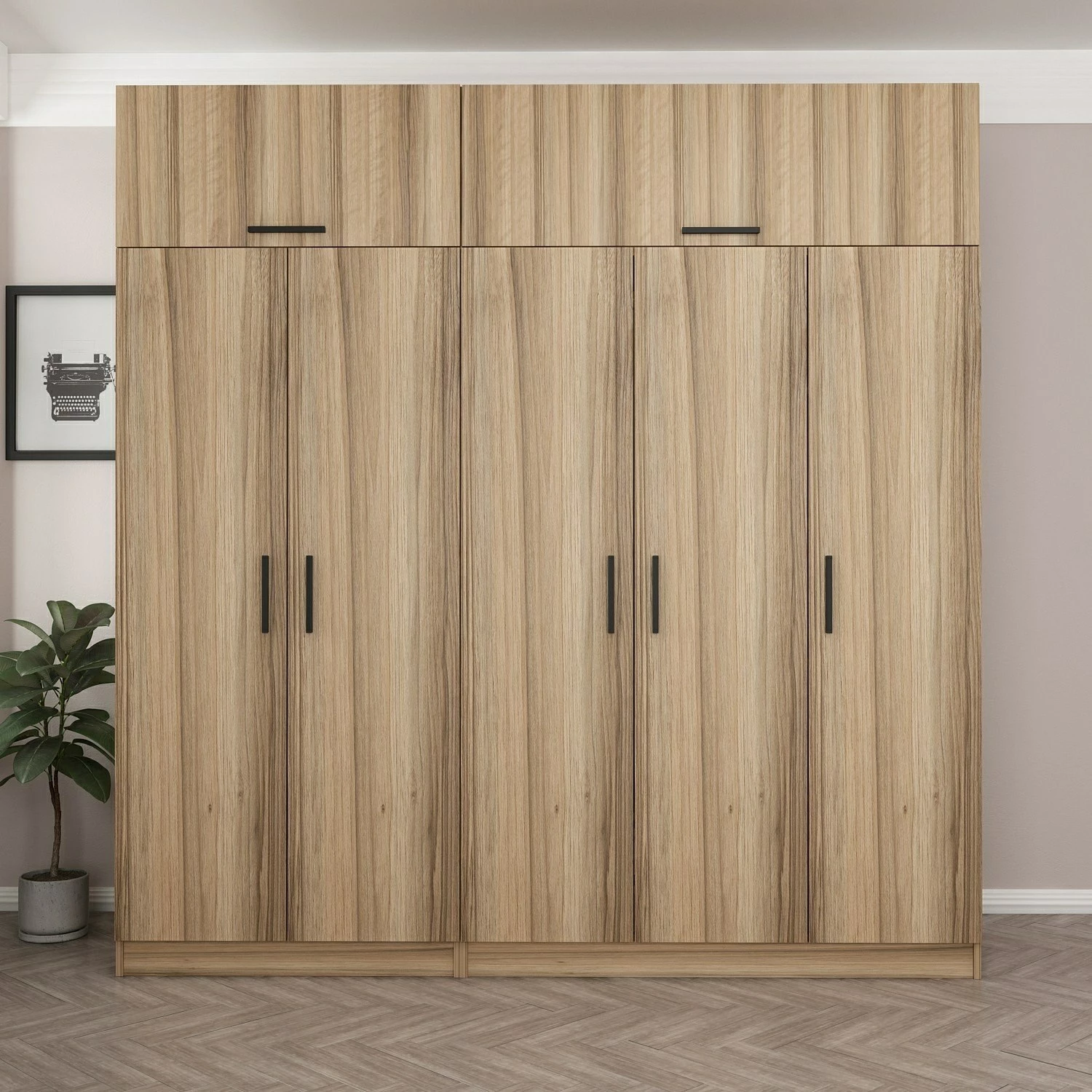 Dollap garderobe Skye Decor, ngjyrë dore, 225x235x52cm, 9 pjesë