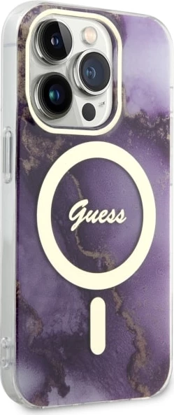 Mbështjellës Guess Golden Marble MagSafe për iPhone 14 Pro 6.1", vjollcë