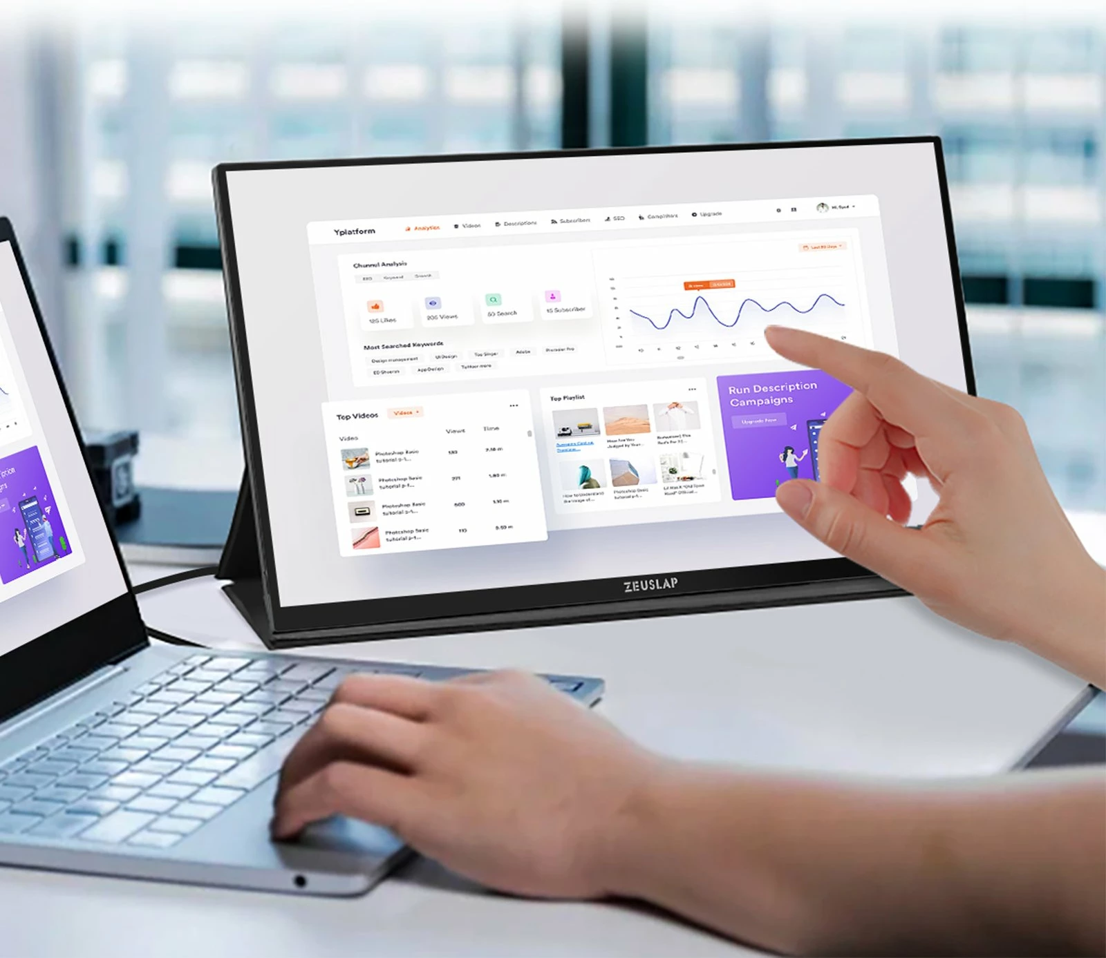 Monitor portativ Zeuslap P16KT 16" IPS 2.5K 2560x1600 144Hz touchscreen, i zi, set me kabllo + adapter
