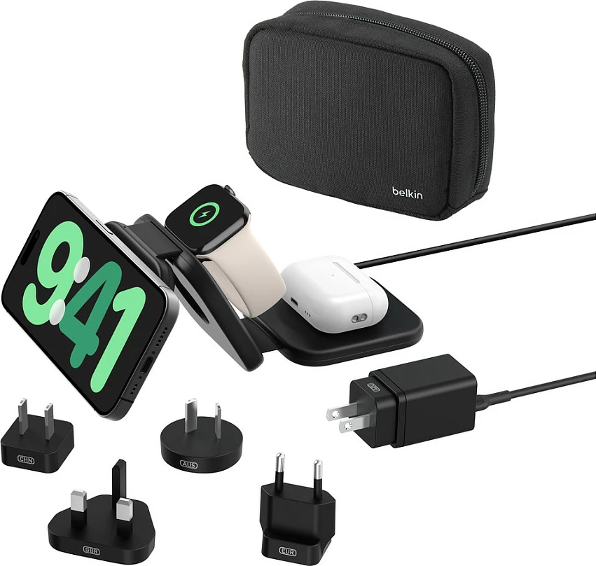 Karikues wireless Belkin BoostCharge Pro Qi2 3-në-1, MagSafe, 15W, adapter 36W, kabllo USB-C 1.5m, i zi