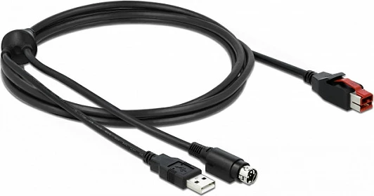 Kabllo DeLOCK PoweredUSB 24V në USB-A + Mini-DIN 3-pin, 2m, e zezë