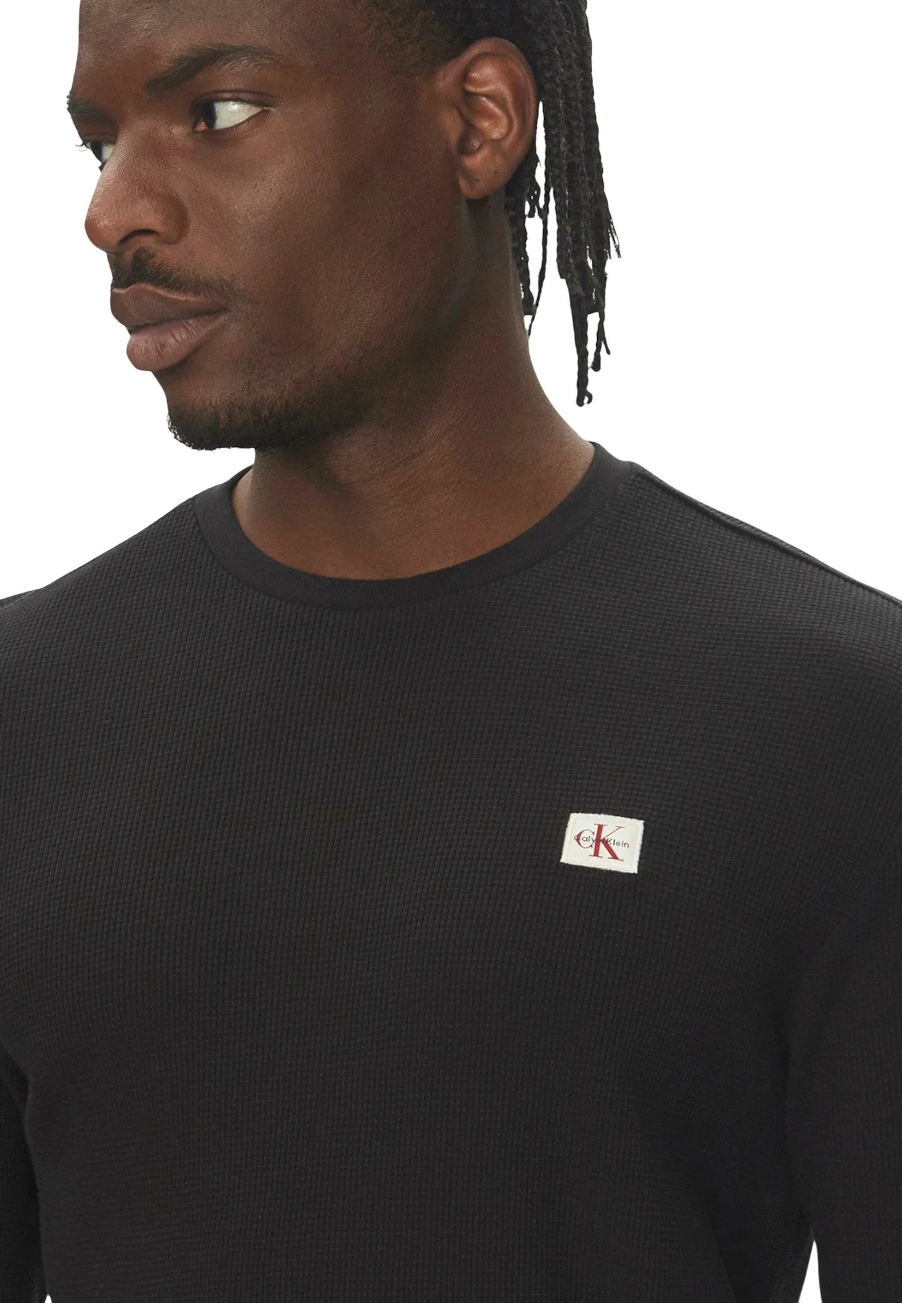 Maicë me mëngë të gjata për meshkuj Calvin Klein Jeans LS Waffle Badge Crew LV040EM217, e zezë [Madhësia: XXL]