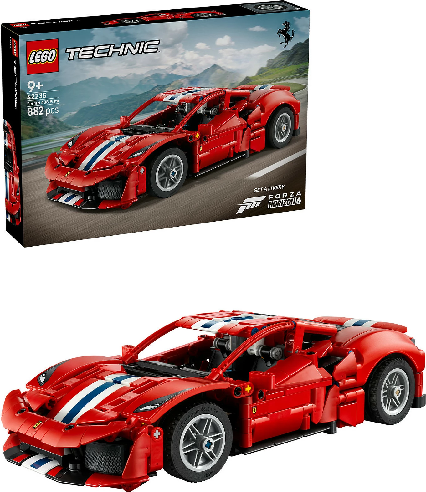 Set ndërtimi LEGO Technic Ferrari 488 Pista 42235, 882 copë, i kuq
