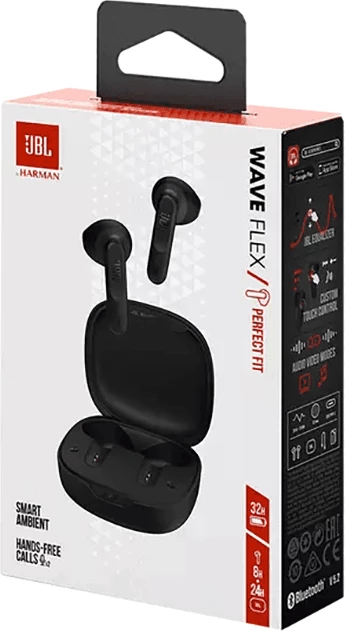 Kufje JBL Wave Flex Bluetooth, 32 orë bateri, IP54/IPX2, të zeza