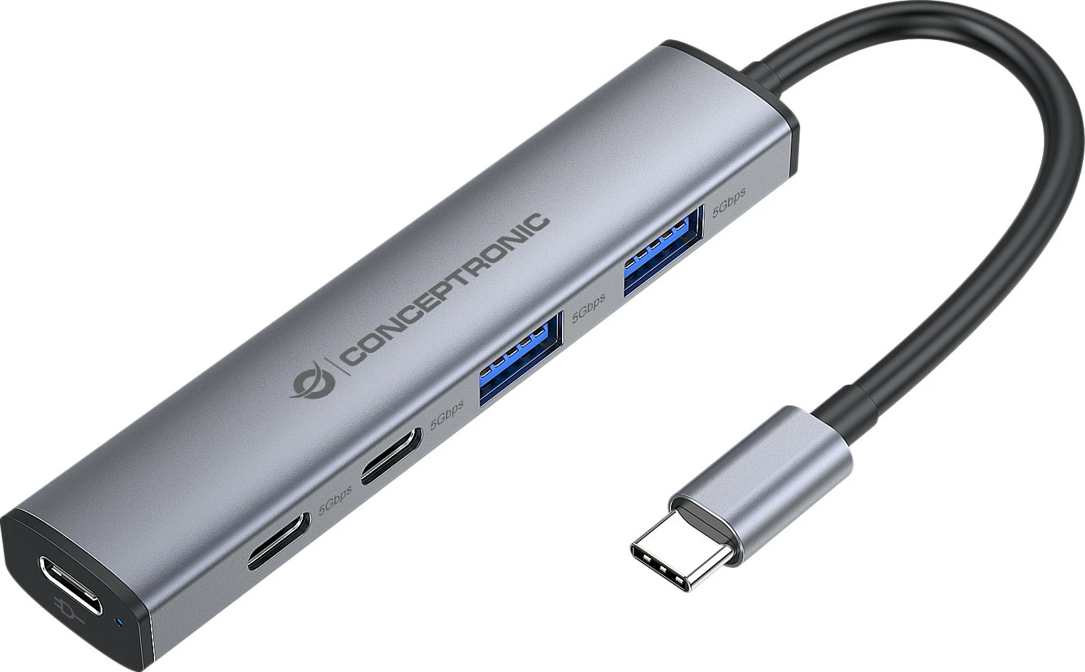 Dock USB-C Conceptronic 4-në-1, 2x USB-C, 2x USB-A, 100W PD, gri