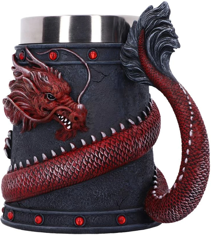 Krug Nemesis Now Dragon Coil 16 cm, me insert çeliku inox, kuqe/zezë