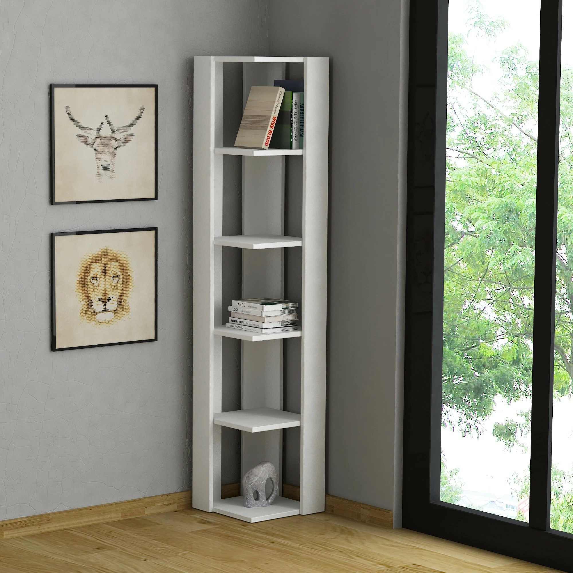 Raft librash Skye Decor, i bardhë, 34x161x34cm
