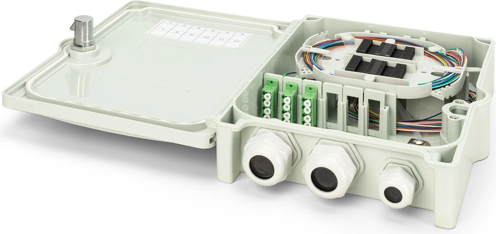 Kutia shpërndarëse fibër optike Digitus FTTH/FTTB, 12 fibra, LC/APC, e bardhë