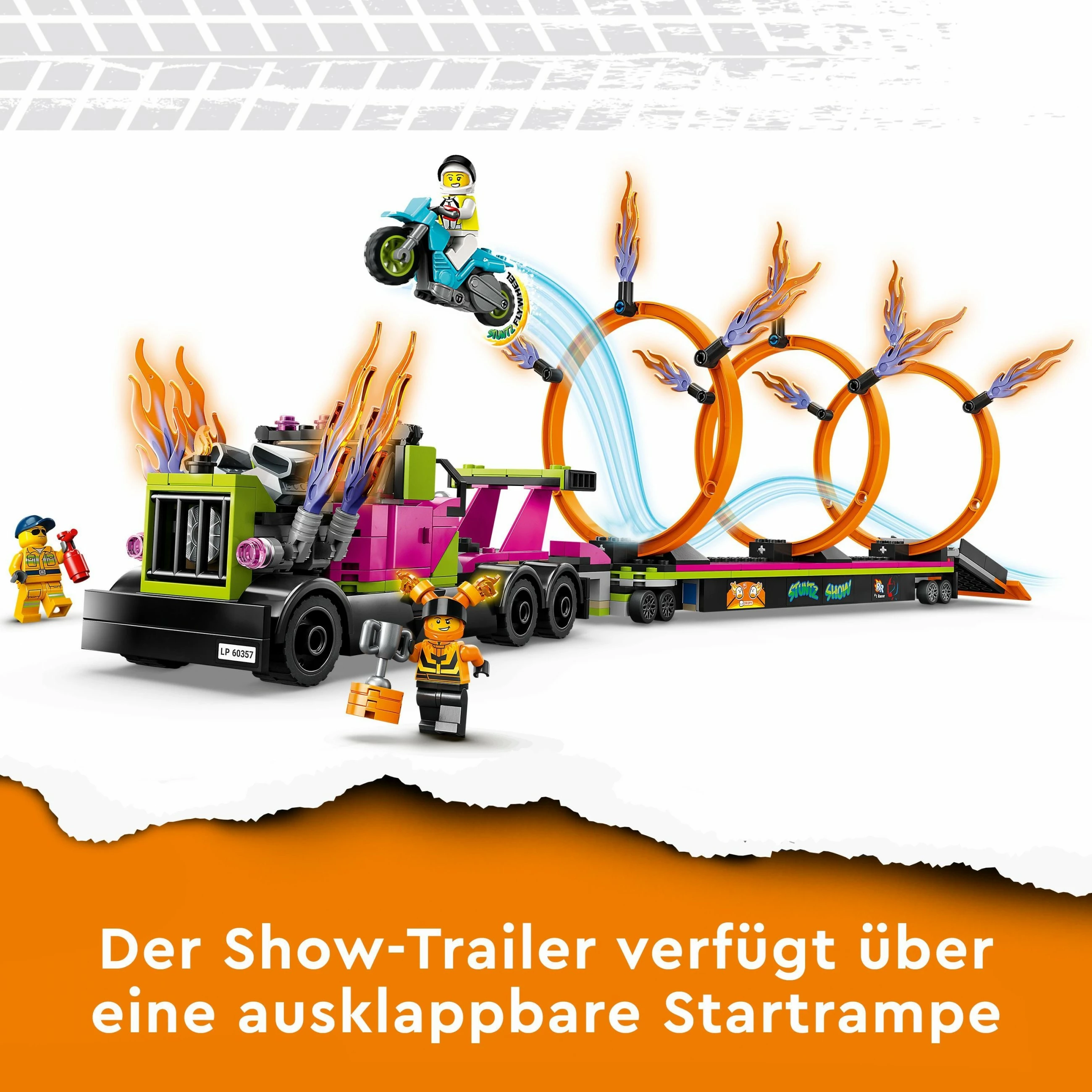 Set ndërtimi LEGO City Stunt Truck & Ring of Fire Challenge, 479 pjesë, shumëngjyrësh