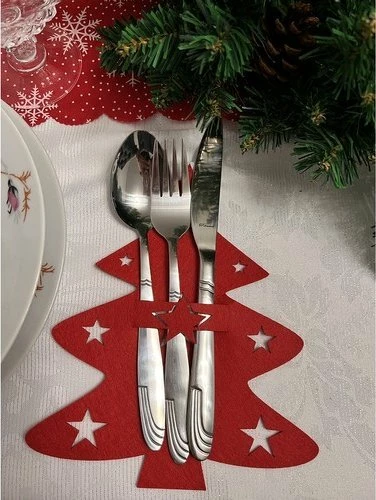 Mbajtëse takëmesh Ruhhy Christmas Tree, 12 copë, felt 17×20 cm, e kuqe