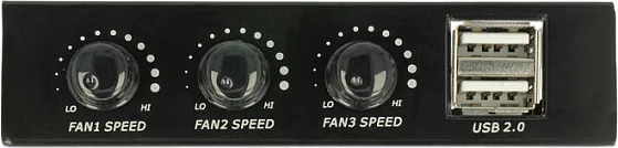Panel frontal kontrollues ventilatorësh DeLOCK 62714, 3 kanale, 2x USB 2.0, 3.5", i zi