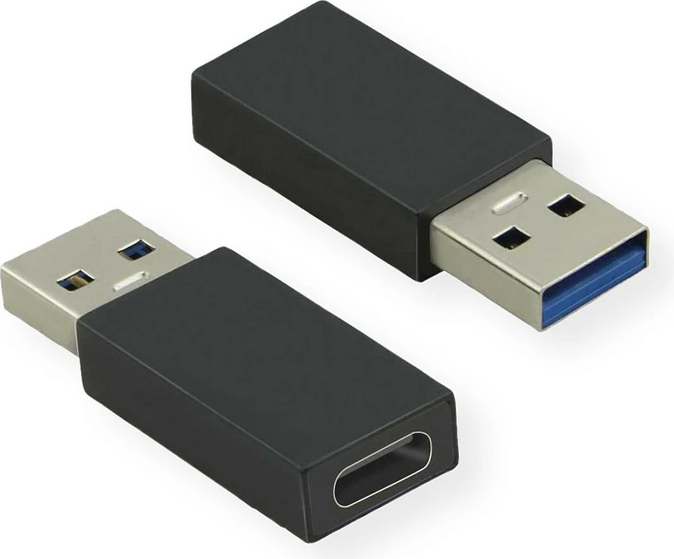 Adapter USB VALUE, USB-A (mashkull) në USB-C (femër), USB 3.2 Gen 1, 5 Gbit/s, i zi