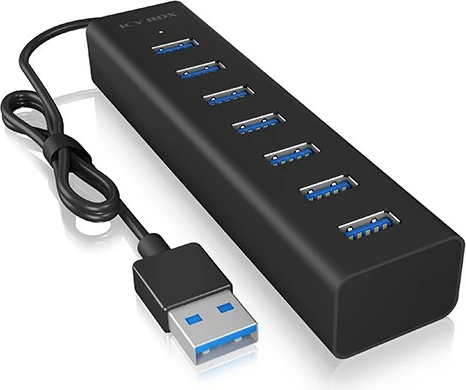 USB HUB IcyBox IB-HUB1700-U3, 7 porta USB 3.0, me adapter rryme, Zi