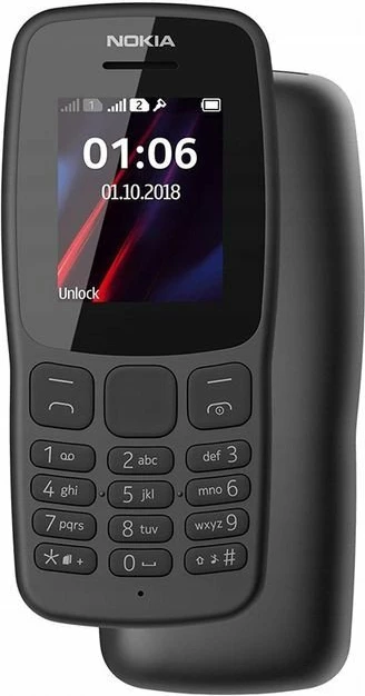 Celular Nokia 106 2018 2" Dual SIM 2GB/4MB 3G USB-C, Gri