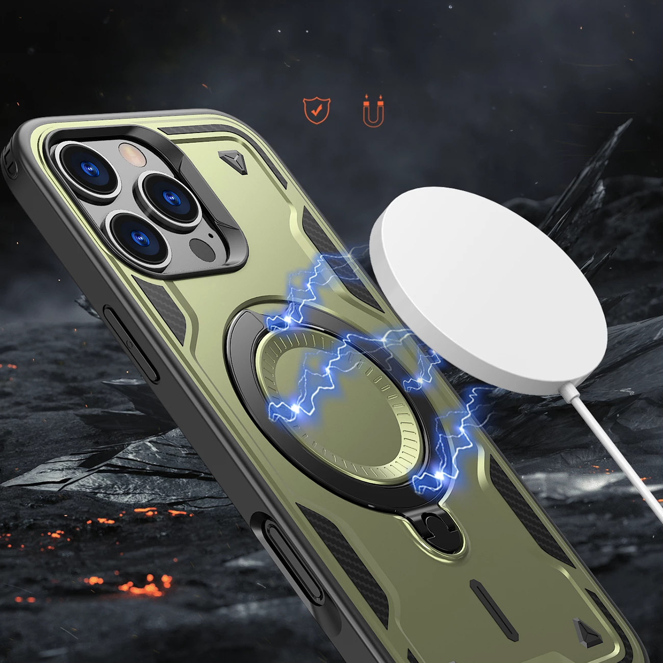 Mbështjellës Hurtel Hybrid Armor Trendy me MagSafe për iPhone 16 Pro, Jeshil