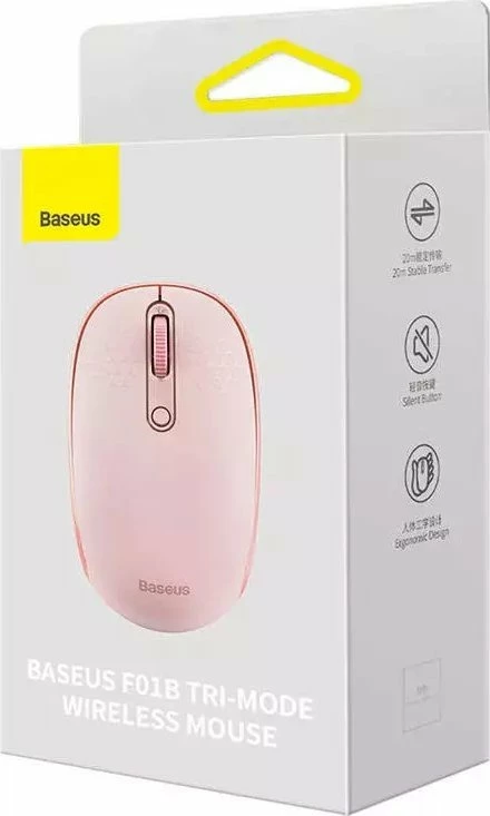 Maus Baseus F01B Tri-Mode, wireless, Bluetooth/2.4G, 1600 DPI, rozë