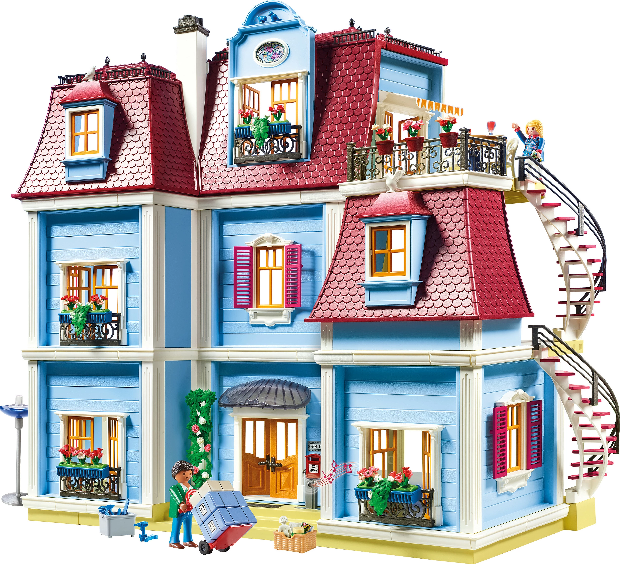Shtëpi kukullash Playmobil Dollhouse 70205, 592 pjesë, blu/kuqe