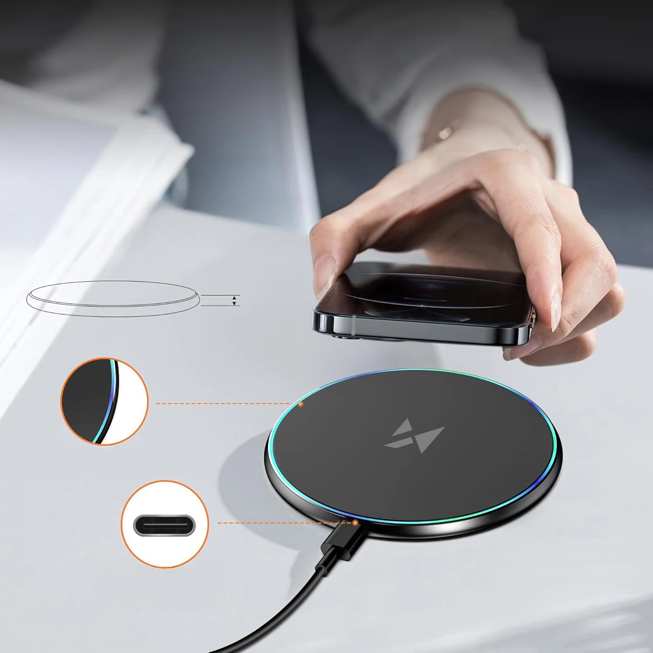 Karikues pa tel Qi 15W, Wozinsky WLI-01Y, me kabllo USB-C, i zi