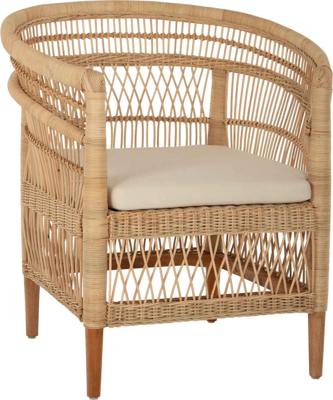 Karrige Malawi, dru mahogany-rattan-jastëk i bardhë, FH9635.04, 80x70x86 cm