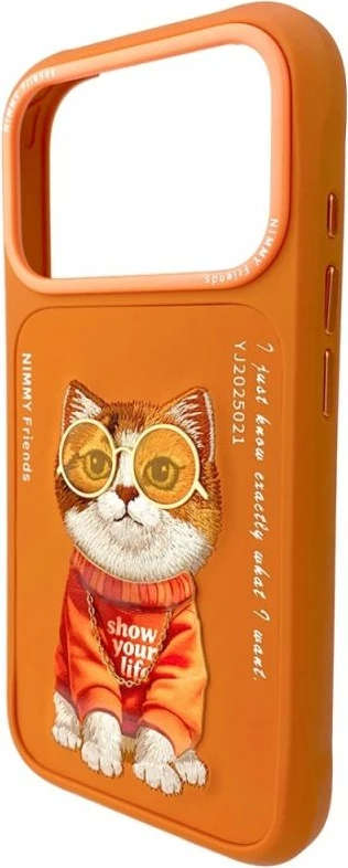 Kover iPhone Nimmy Glasses Cool Cat 17 Pro, portokalli
