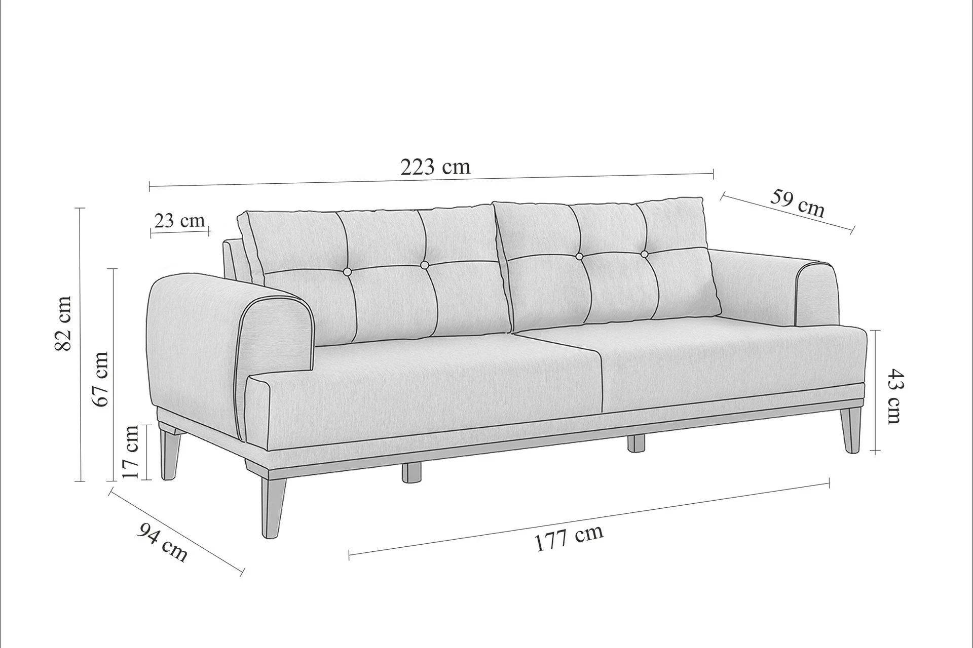 Divan treshe Atelier del Sofa, Vina 3, krem, Atlantic Pine