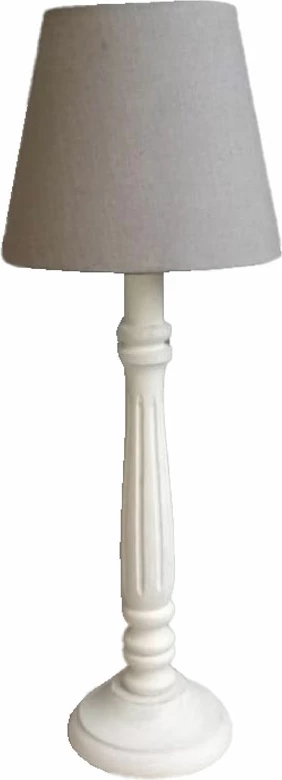Lampë tavoline ORIANNE, dru ngjyrë e bardhë antike, material stof gri, 11x11x49cm