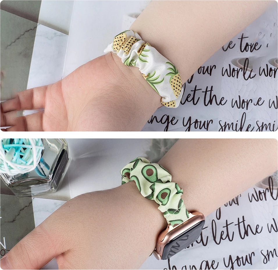 Rrip tekstili për Apple Watch Hurtel, model me ananas, elastik, i bardhë