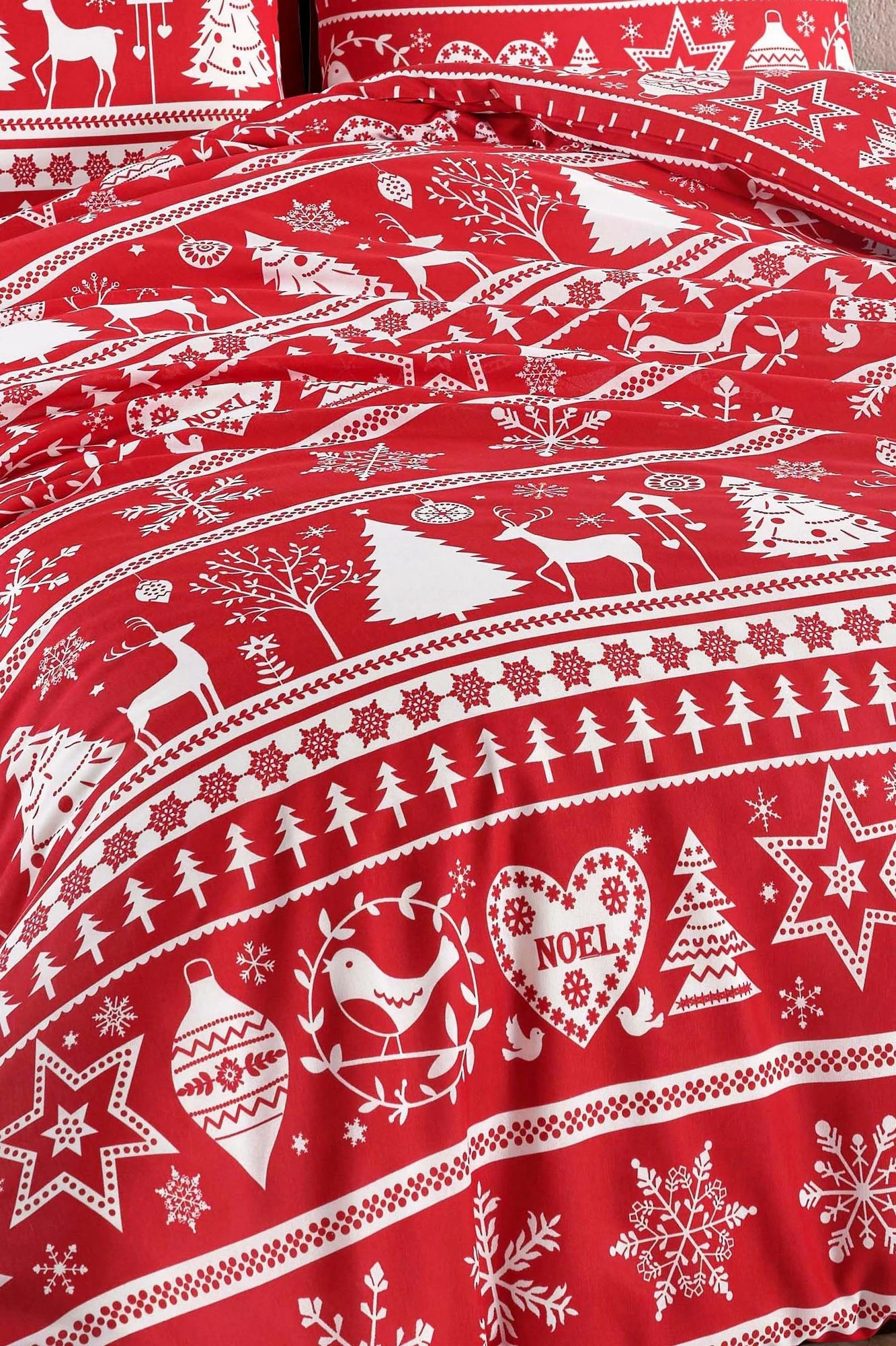 Set mbulesë jorgan për teke XXL, ngjyrë e kuqe e thellë dhe e bardhë, L'Essentiel Linge de Maison, Snowmas