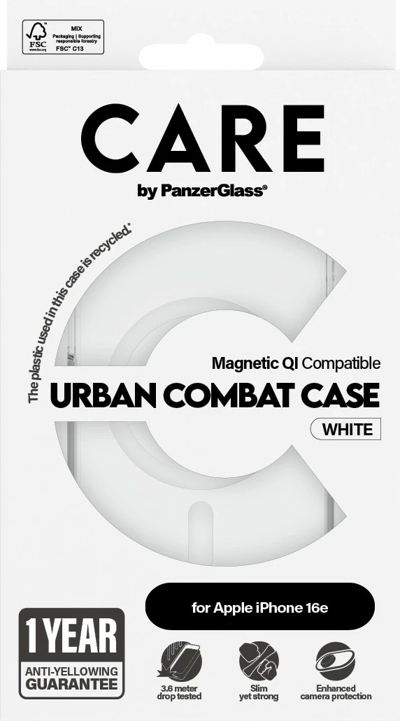 Mbështjellës PanzerGlass CARE Case Flagship Urban Combat MagSafe për iPhone 16e, transparent